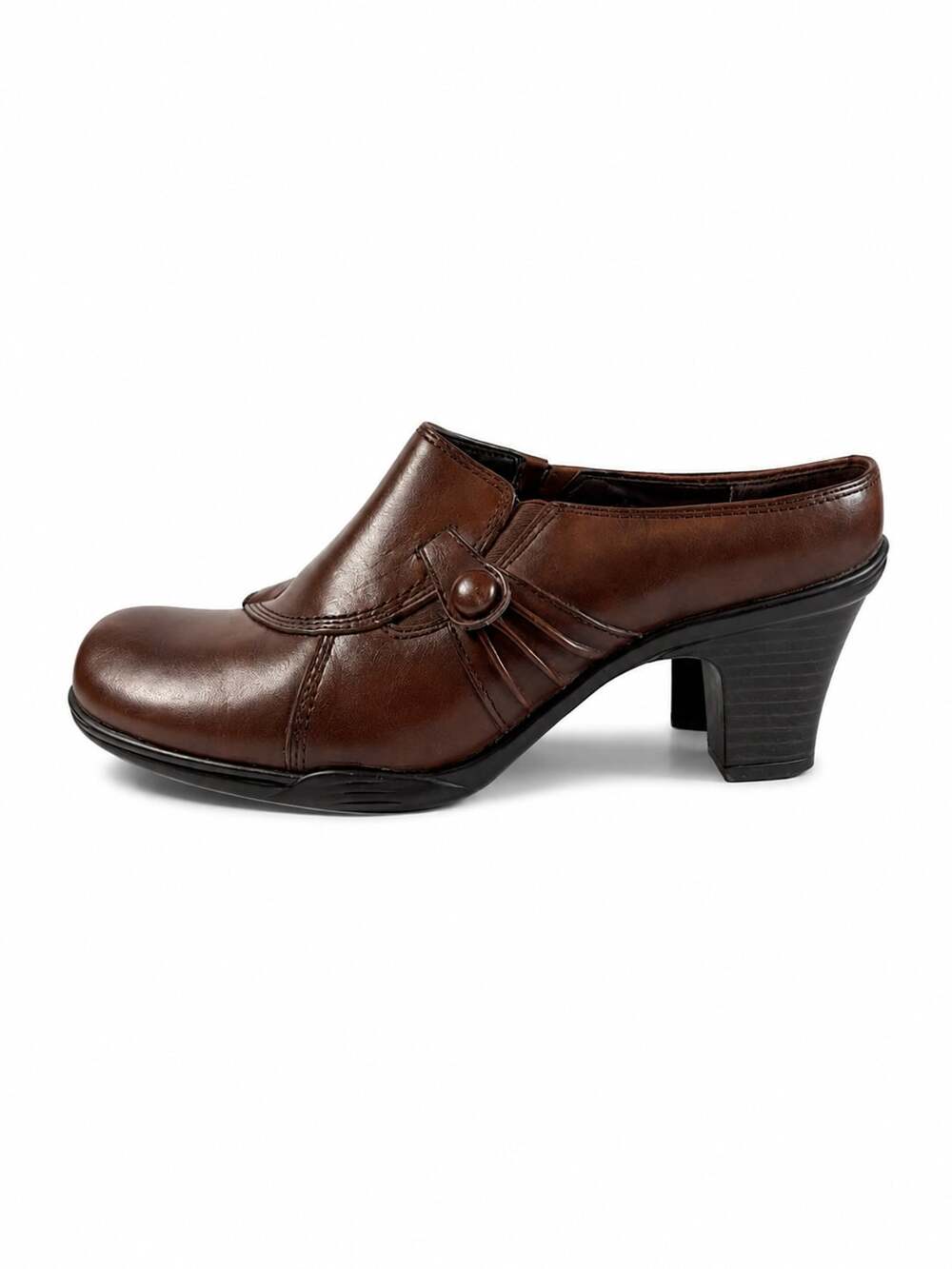 Michel M. Brown Leather Slip-On Mule Clog Heels